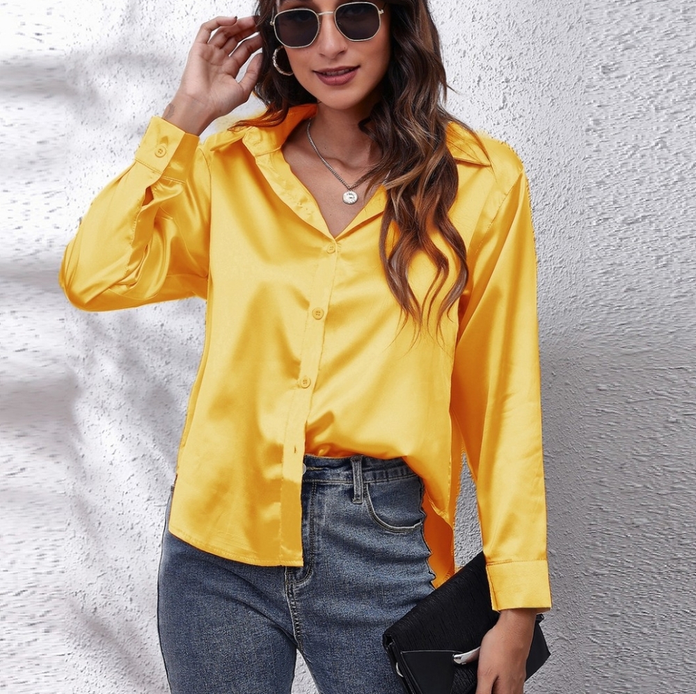 Gold Collared Neck Buttoned Long Sleeve Shirt